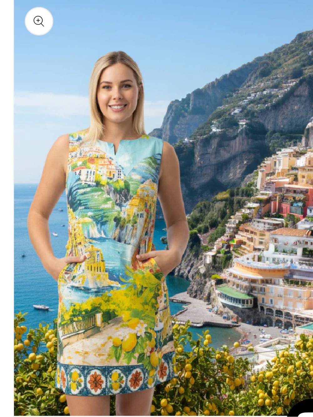 Orientique Amalfi Sleeveless Shift Mini Dress coastal Italian scene Size Small